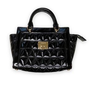 Michael Kors NWOT Vivianne Black Quilted Patent Leather Satchel Messenge…